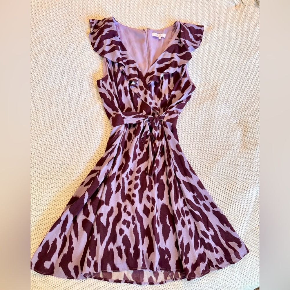 PARKER Ruffle Purple Animal Print Mini Dress - Picture 4 of 13